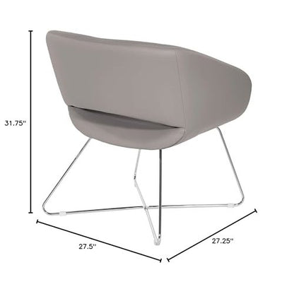 Lounge Chair in Grey Faux Leather with Chrome Base, LRL-R103