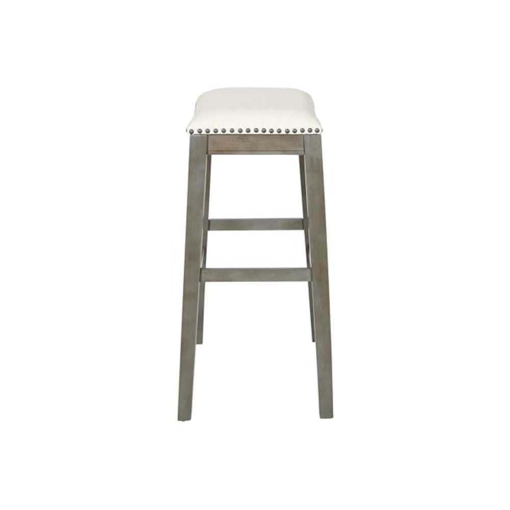 Saddle Stool 30" in Linen Fabric and Antique Grey Base 2-Pack, MET4330AG-L32