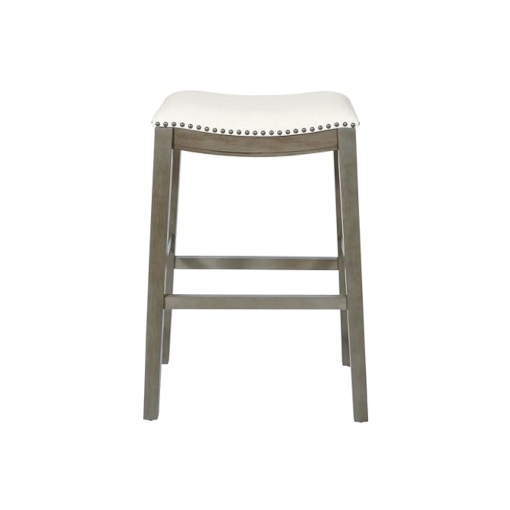 Saddle Stool 30" in Linen Fabric and Antique Grey Base 2-Pack, MET4330AG-L32