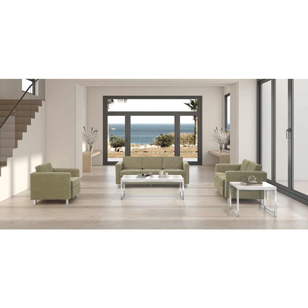 Pacific Armchair in Sea Green Fabric with Chrome Legs
