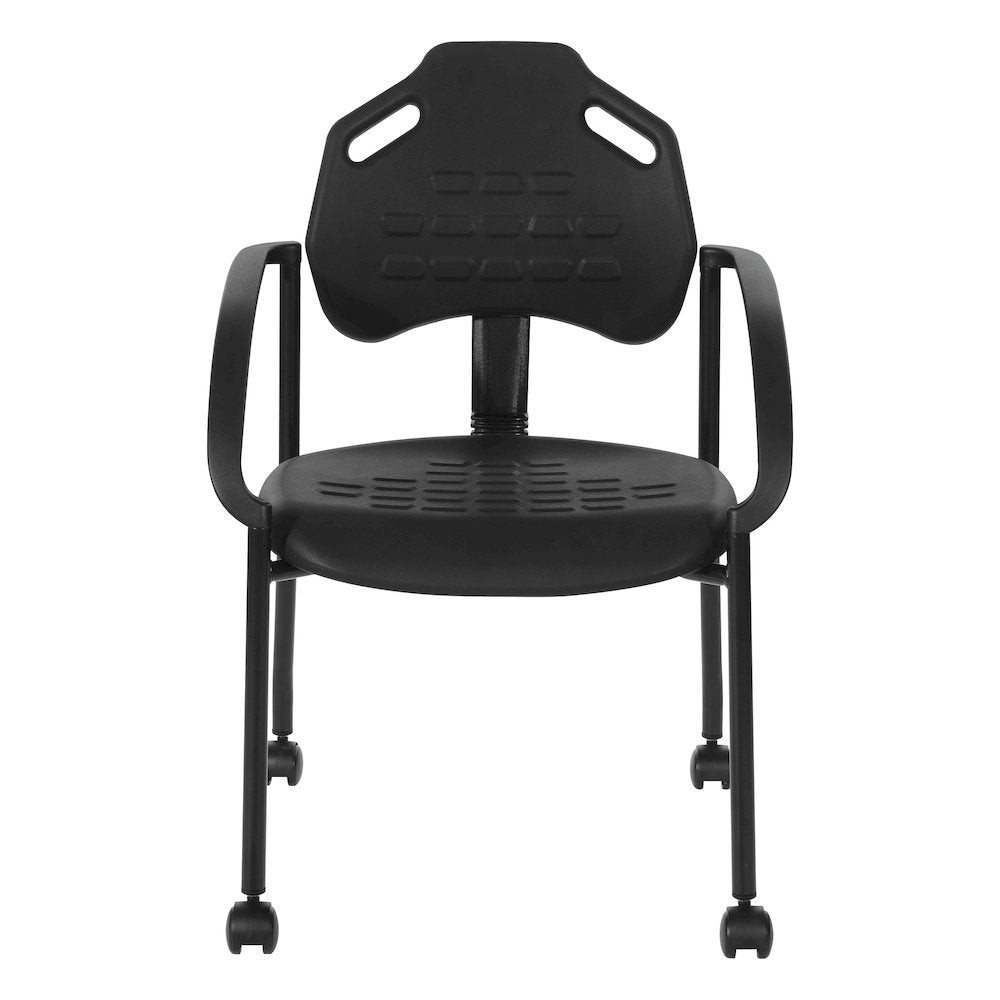 Black Self Skinned Urethane Guest Arm Chair in Black Finish Frame with Casters