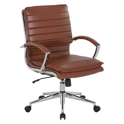 Mid-Back Manager's Chair in Saddle Faux Leather, Chrome Arms & Base
