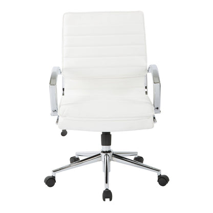 Mid-Back Manager’s Faux Leather Chair with Chrome Base, Removable Arm Sleeves.