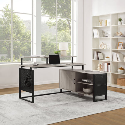 Ace 60"x 50" L-Shape Desk in Grey Taupe Top and Matte Black Frame