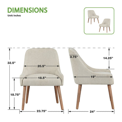 Kaylen Dining Chair 2-Pack in Linen Fabric with Medium Oak Legs