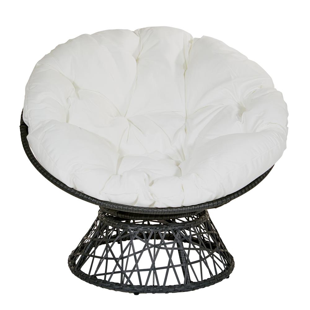 Papasan Chair with White cushion and Dark Grey Wicker Wrapped Frame, BF25292-11