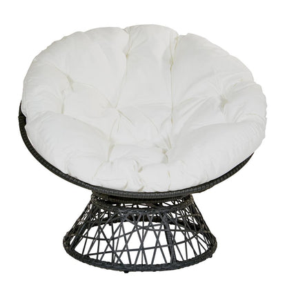 Papasan Chair with White cushion and Dark Grey Wicker Wrapped Frame, BF25292-11