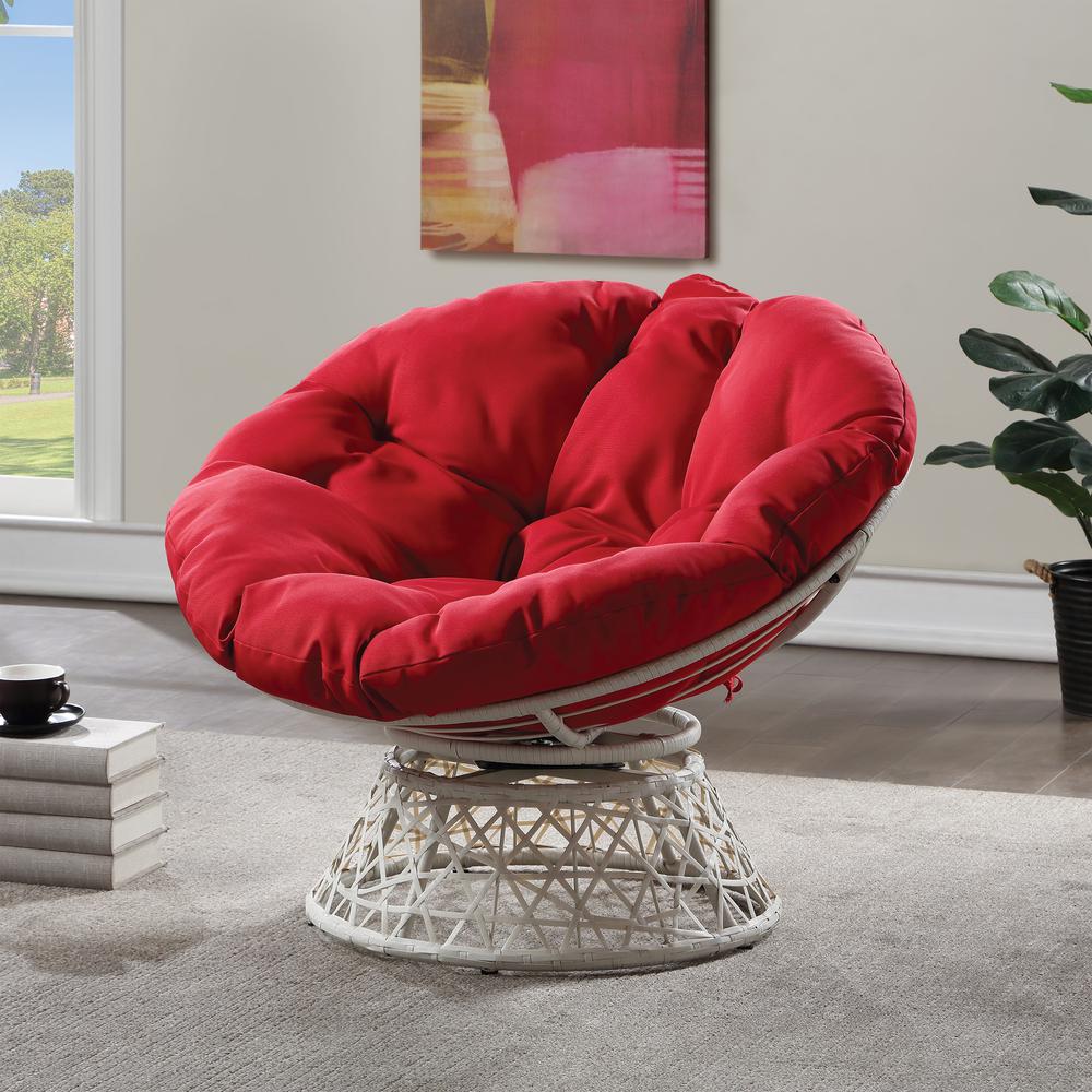 Papasan Chair with Red Round Pillow Cushion and Cream Wicker Weave, BF29296CM-RD