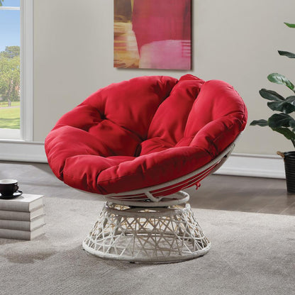 Papasan Chair with Red Round Pillow Cushion and Cream Wicker Weave, BF29296CM-RD