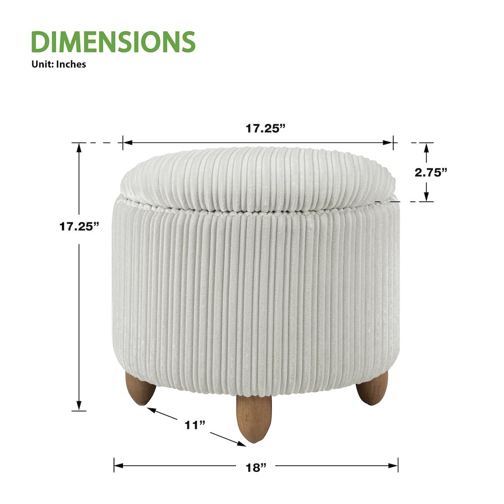 Lyra Storage Ottoman in Taupe Cord Fabric with Medium Oak Legs