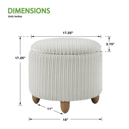 Lyra Storage Ottoman in Taupe Cord Fabric with Medium Oak Legs
