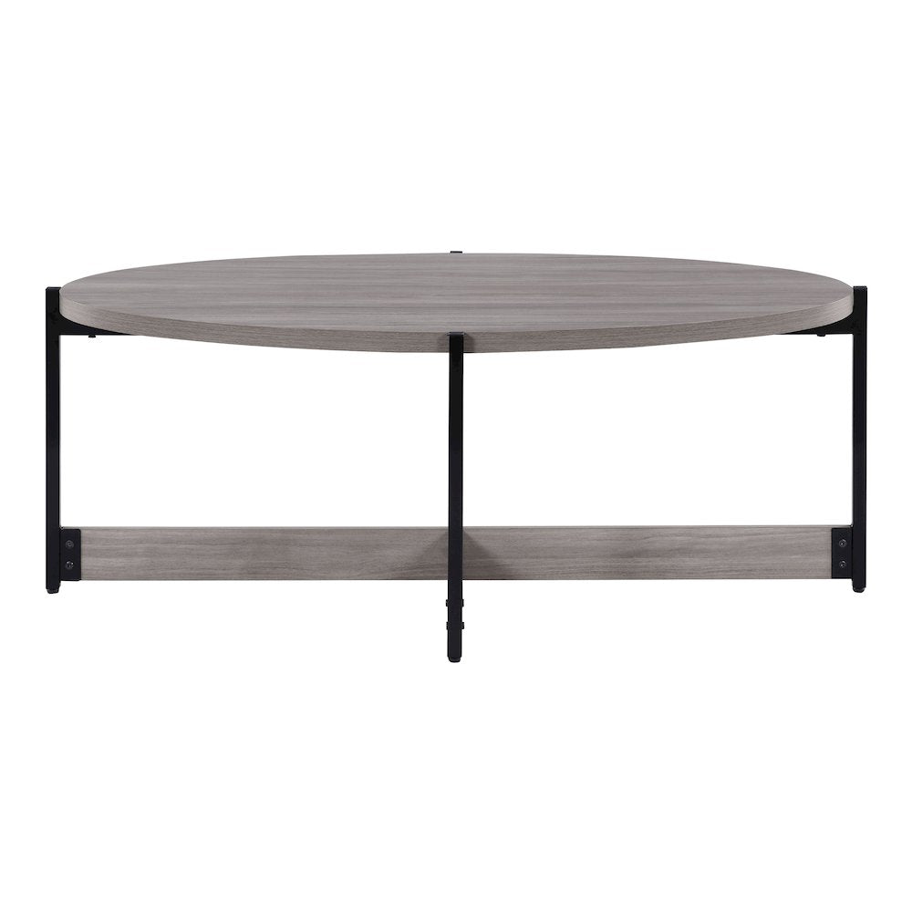 3 Piece Occasional Table Set in Grey Woodgrain Finish with Black Metal Legs