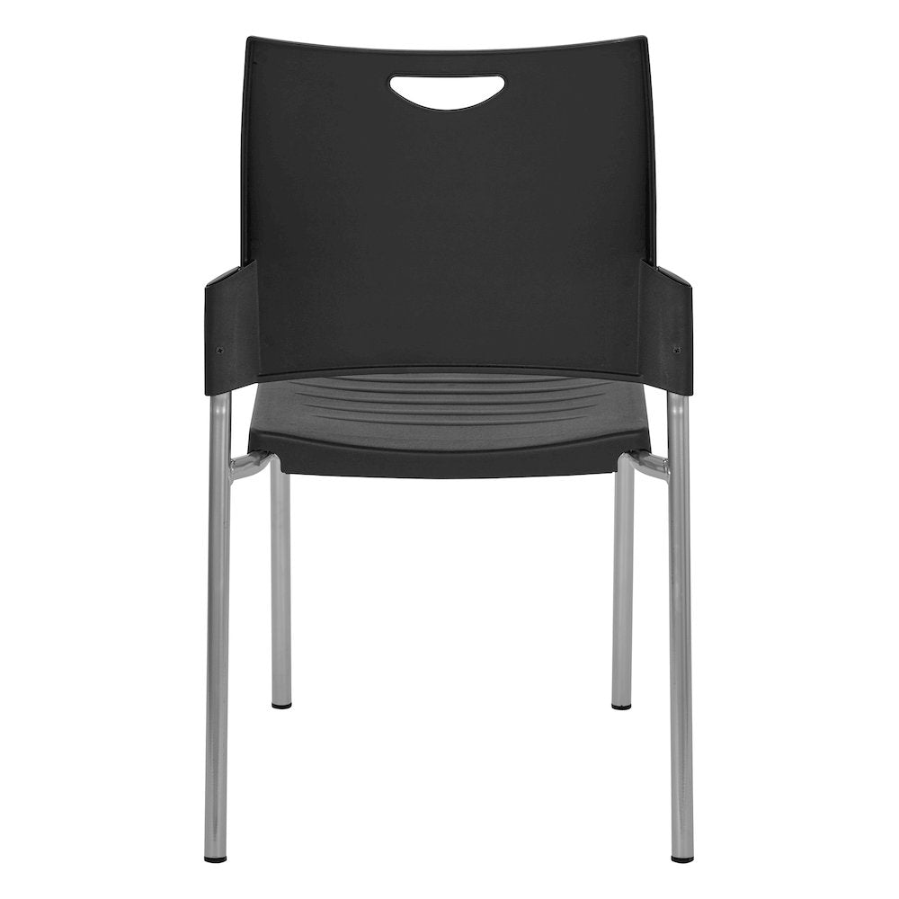 Straight Leg Stacking Chair With Black Plastic Seat & Back, 2-Pack