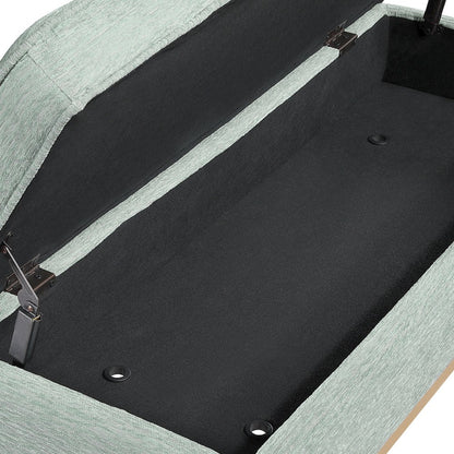 Katheryn Storage Bench in Mist Fabric with National Wood Legs