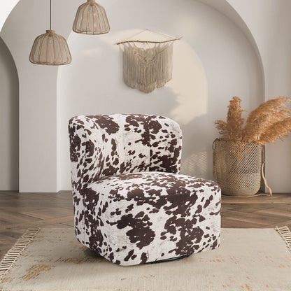 Lucia Swivel Chair in Brown Cow Fabric
