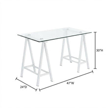 White Glass Top Office Desk With Iron Frame For Modern Workspace