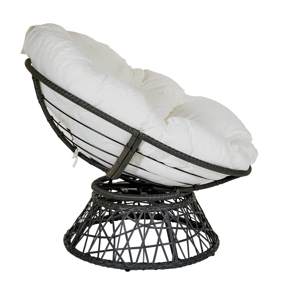 Papasan Chair with White cushion and Dark Grey Wicker Wrapped Frame, BF25292-11