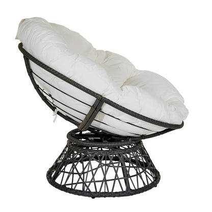 Papasan Chair with White cushion and Dark Grey Wicker Wrapped Frame, BF25292-11