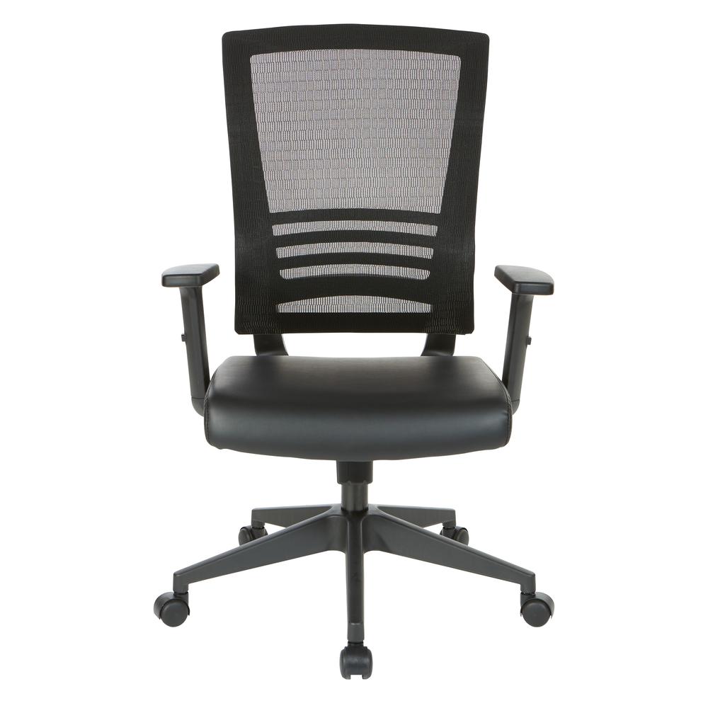 Vertical Mesh Back Chair in Black Frame with Black Faux Leather, EM60930-U6