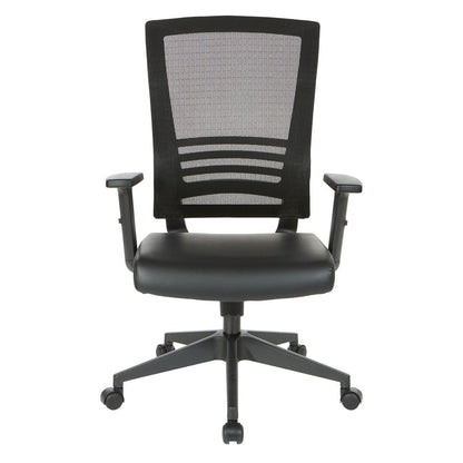 Vertical Mesh Back Chair in Black Frame with Black Faux Leather, EM60930-U6