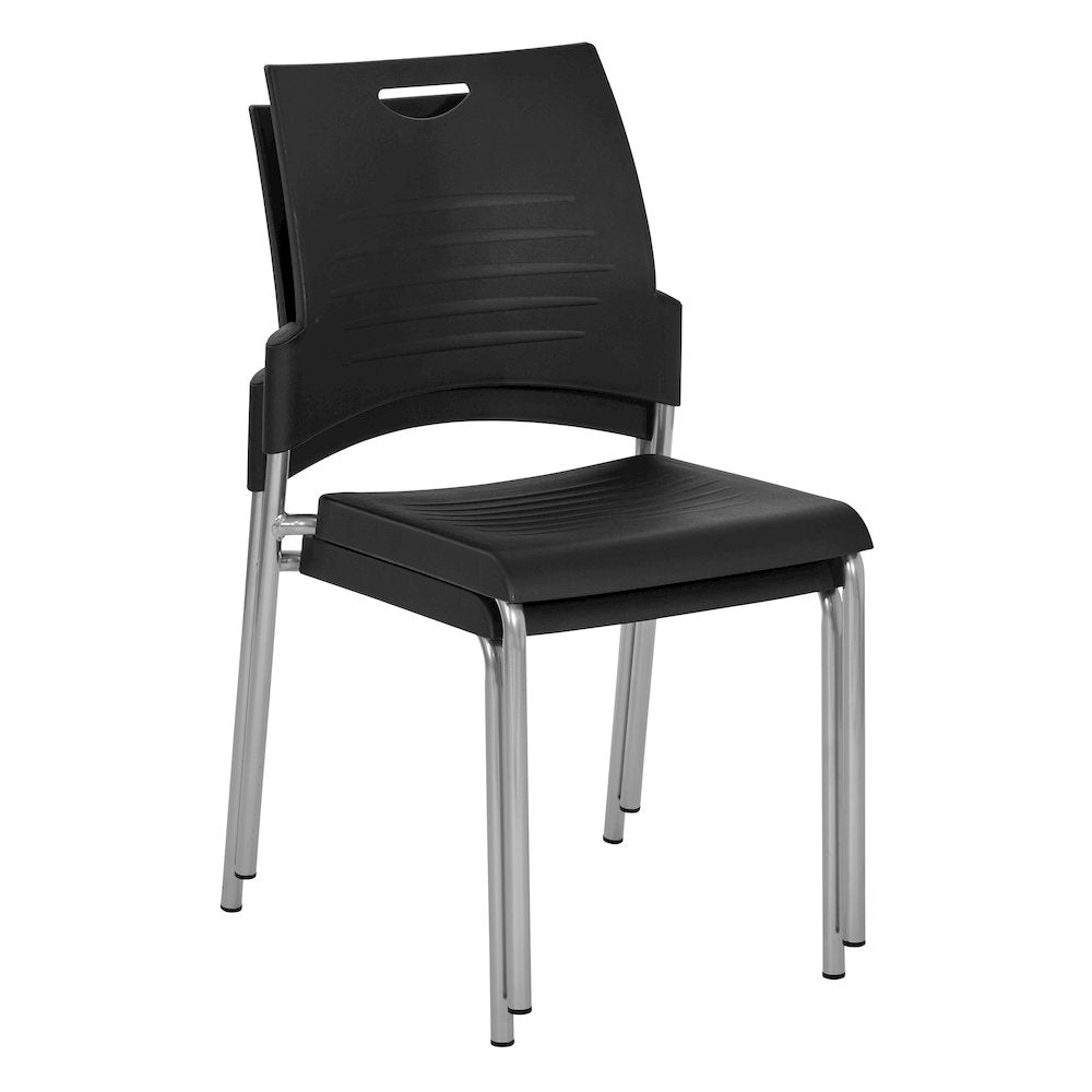 Straight Leg Stacking Chair With Black Plastic Seat & Back, 2-Pack