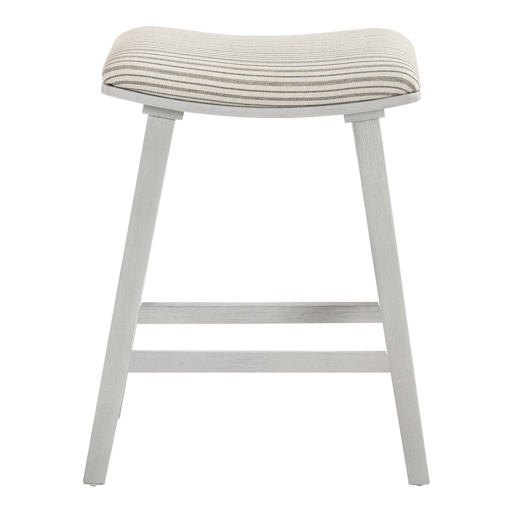 24" Saddle Stool 2-Pack With Cream Pin Stripe Fabric Seat And White Wash Frame