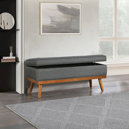 Katheryn Storage Bench in Charcoal Fabric with Spice Finish Legs