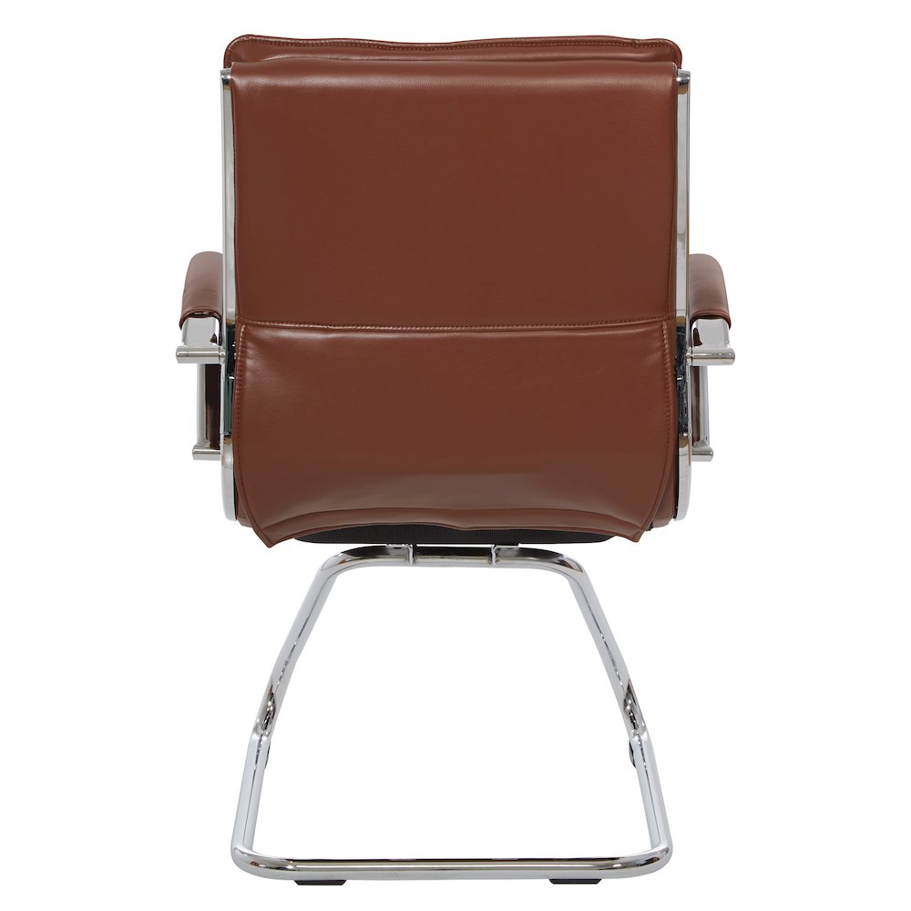 Guest Faux Leather Chair in Saddle with Chrome Base, Removable Arms