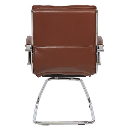 Guest Faux Leather Chair in Saddle with Chrome Base, Removable Arms