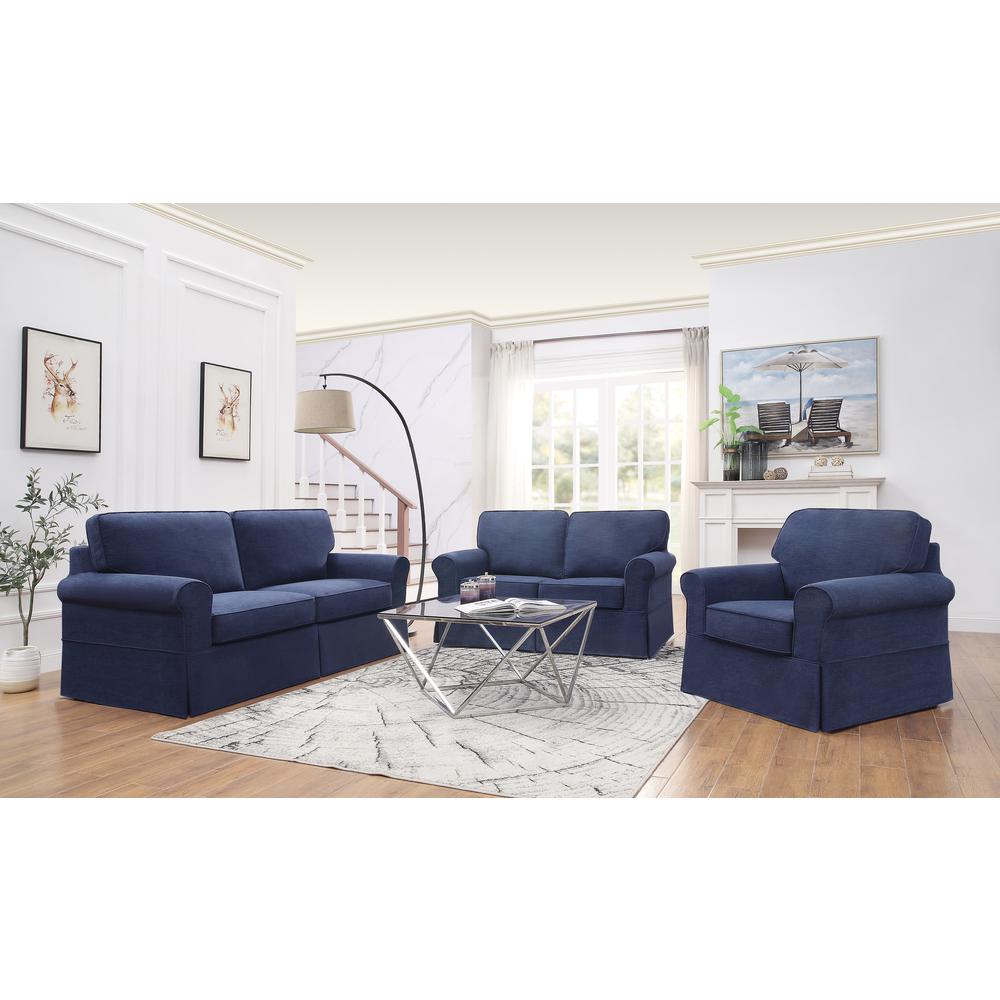 Loveseat with Navy Slip Cover