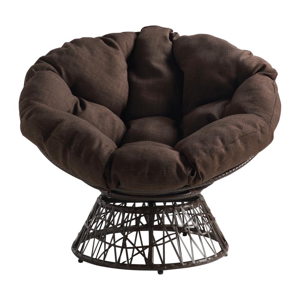 Papasan Chair with Brown Round Pillow Cushion and Brown Wicker Weave, BF25291BR-1