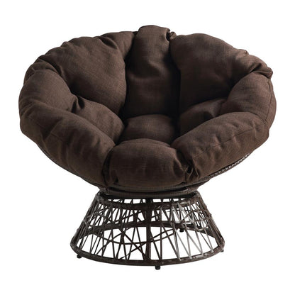 Papasan Chair with Brown Round Pillow Cushion and Brown Wicker Weave, BF25291BR-1