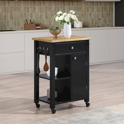 Derry Kitchen Cart with Natural Butcher Block Top With Black Finish