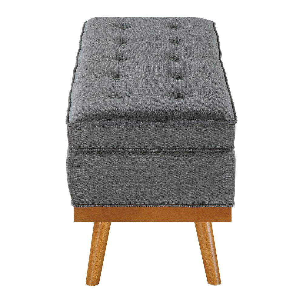 Katheryn Storage Bench in Charcoal Fabric with Spice Finish Legs