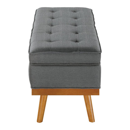 Katheryn Storage Bench in Charcoal Fabric with Spice Finish Legs