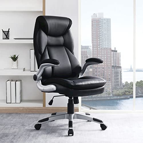Executive Black Bonded Leather Chair with Silver Coated Nylon Base