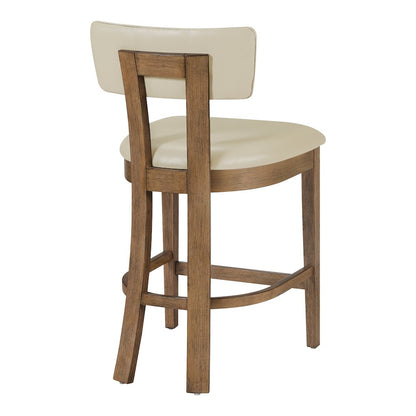 Hanson 26" Counter Stool with Taupe Faux Leather and Medium Oak Wood, 2-Pack