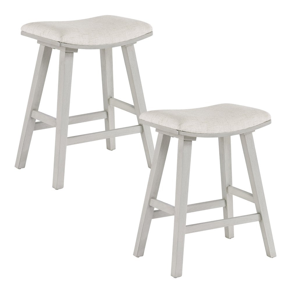 Coley 24" Saddle Stool 2-Pack With Linen Fabric Seat And White Wash Frame