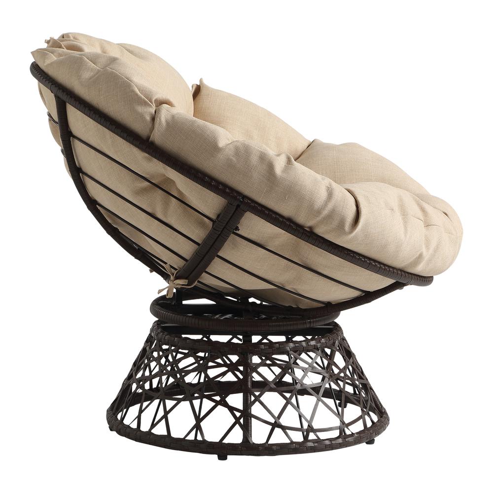 Papasan Chair with Cream Round Pillow Cushion and Brown Wicker Weave, BF29296BR-M52