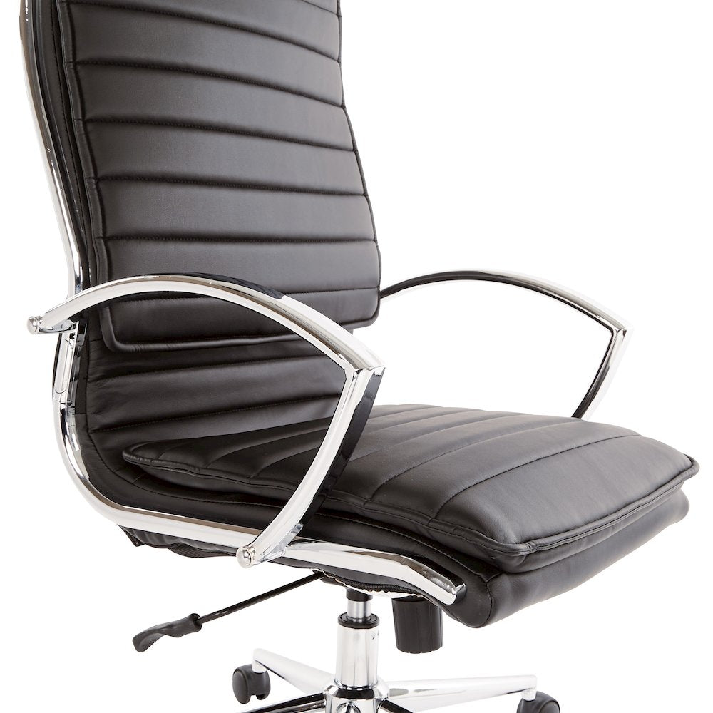 High Back Manager's Faux Leather Chair with Chrome Base, Removable Arm Sleeves