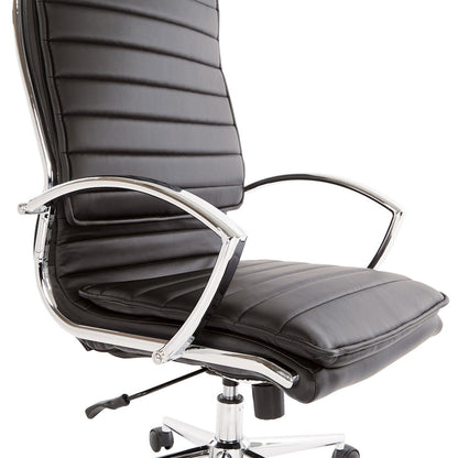 High Back Manager's Faux Leather Chair with Chrome Base, Removable Arm Sleeves