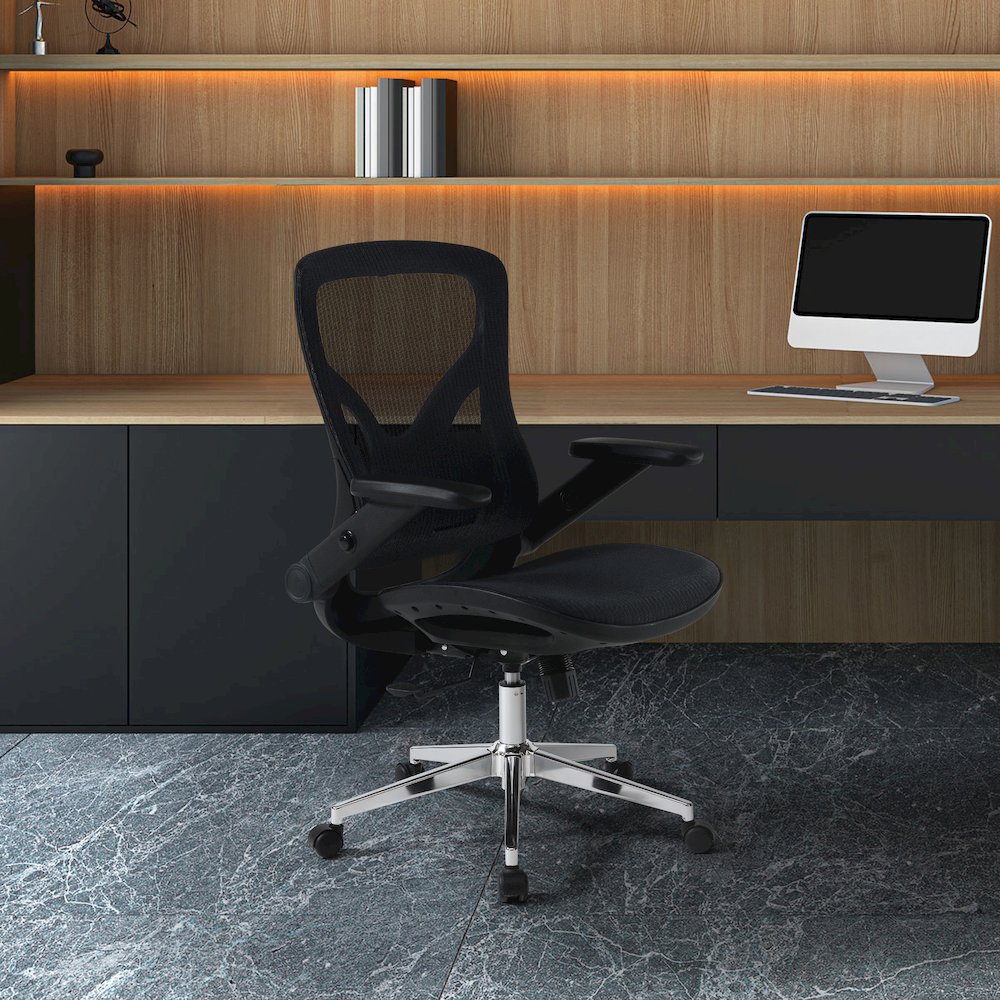 Black Matrix Seat and Back Manager’s Chair, PU-Padded Adjustable 4D Flip Arms