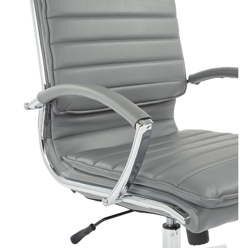 Mid-Back Manager’s Faux Leather Chair with Chrome Base, Removable Arm Sleeves.