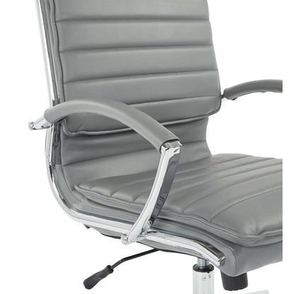 Mid-Back Manager’s Faux Leather Chair with Chrome Base, Removable Arm Sleeves.