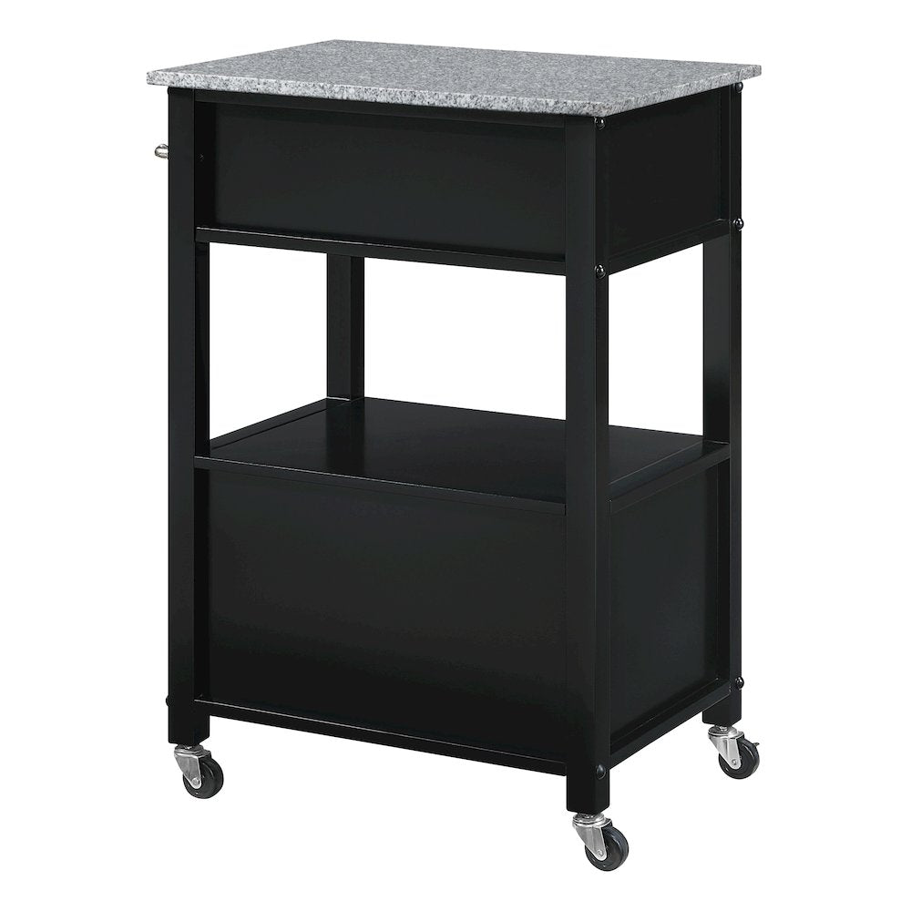 Fairfax Kitchen Cart with Granite Top and Black Base
