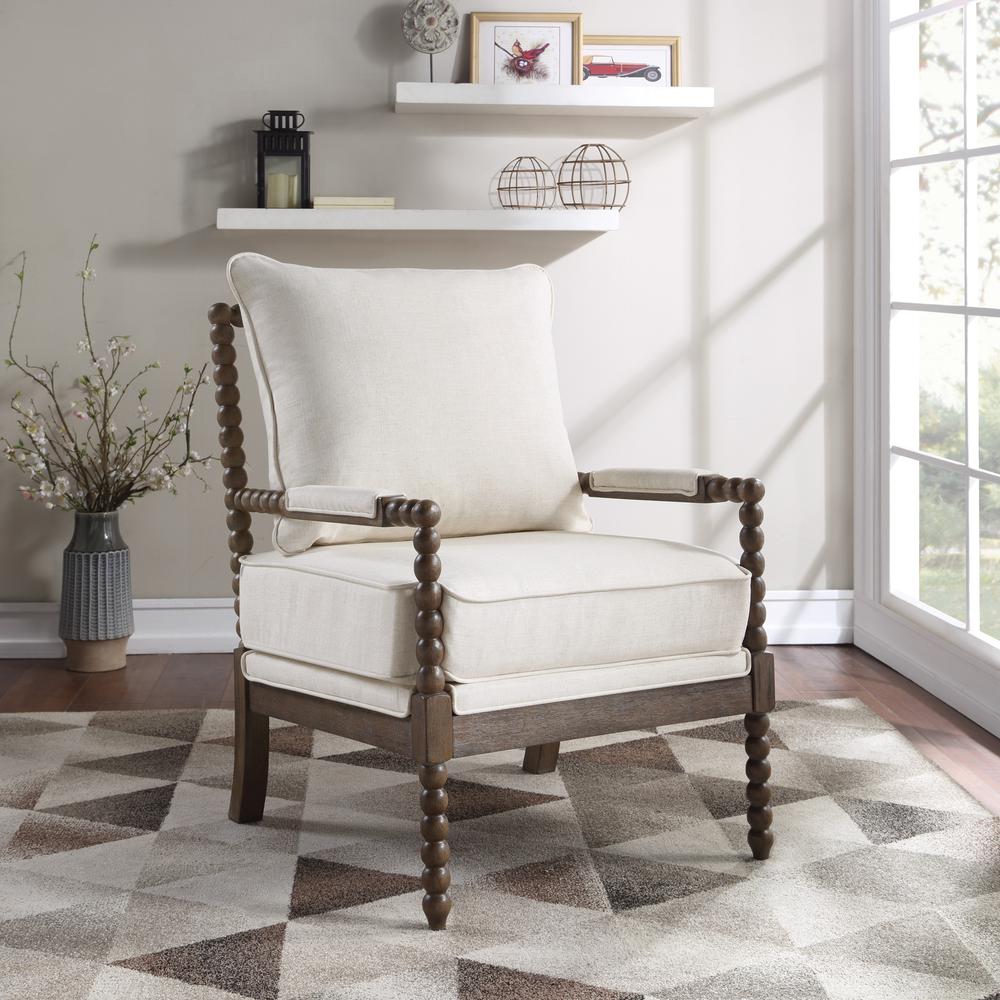 Fletcher Spindle Chair in Linen Fabric with Brush Charcoal Finish, FLR-L32