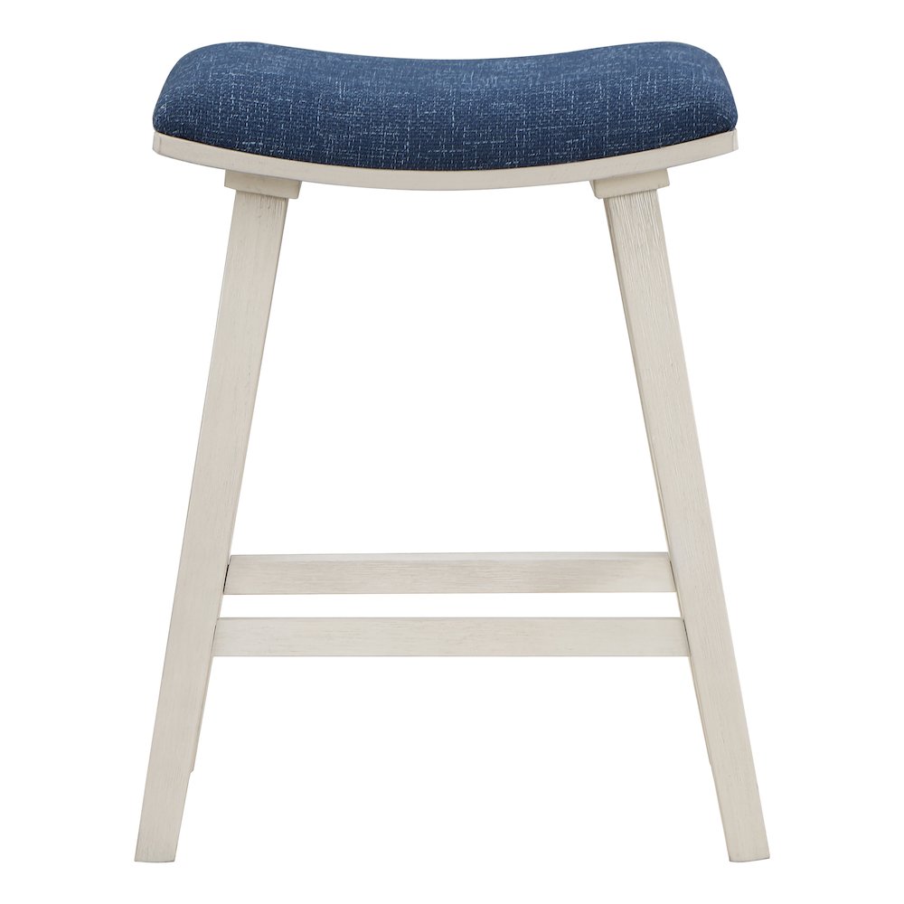 Coley 24" Saddle Stool 2-Pack with Navy Fabric Seat and White Wash Frame