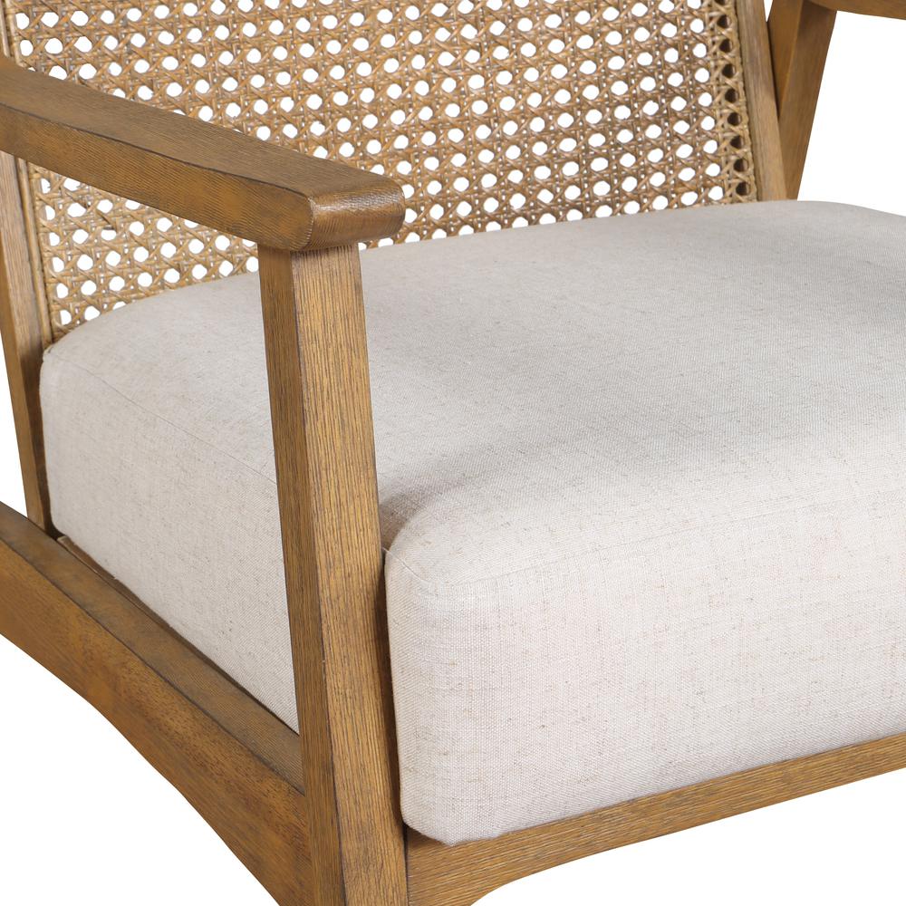 Alaina Cane Back Arm Chair in Linen Fabric with Coastal Wash
