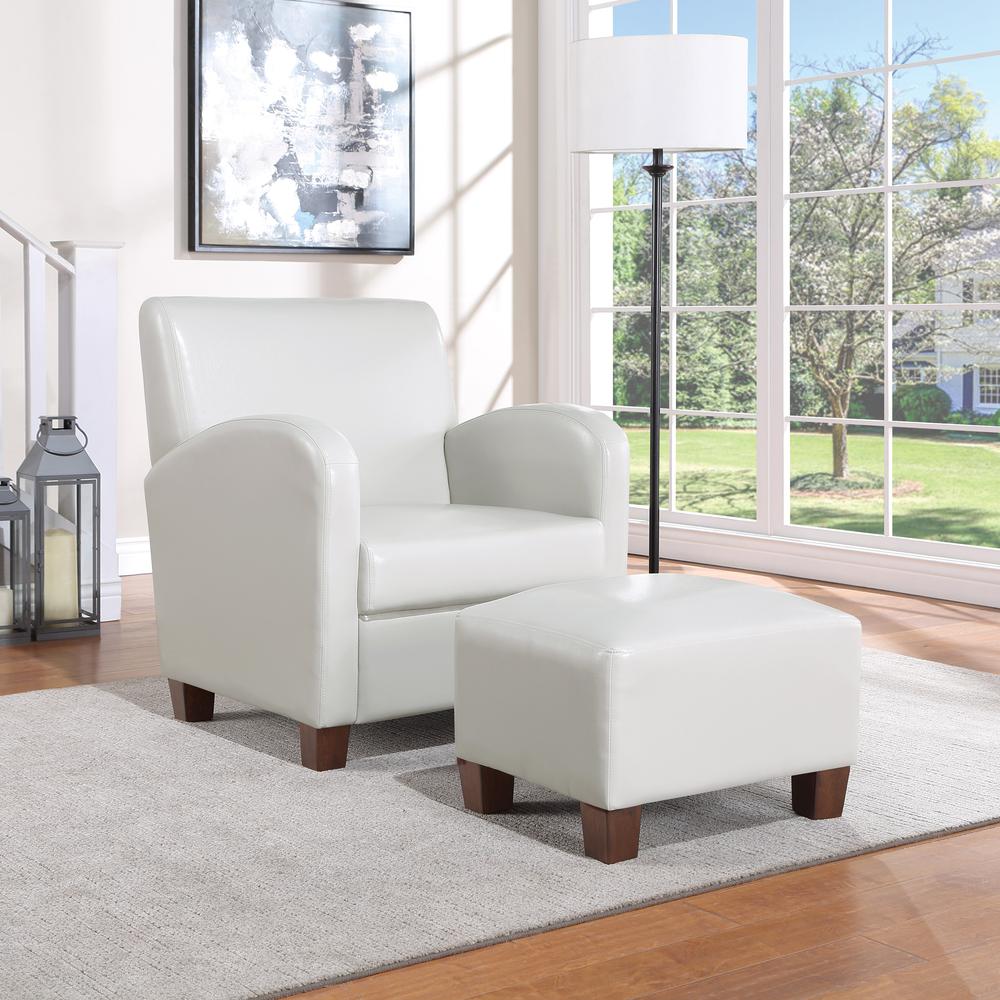 Aiden Chair & Ottoman Cream Faux Leather with Medium Espresso Legs, ADN-PD28