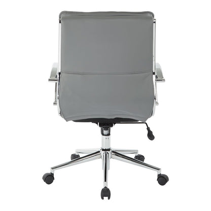 Mid-Back Manager’s Faux Leather Chair with Chrome Base, Removable Arm Sleeves.